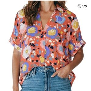Cabi Visionary ReplayRed orange Floral shirt
